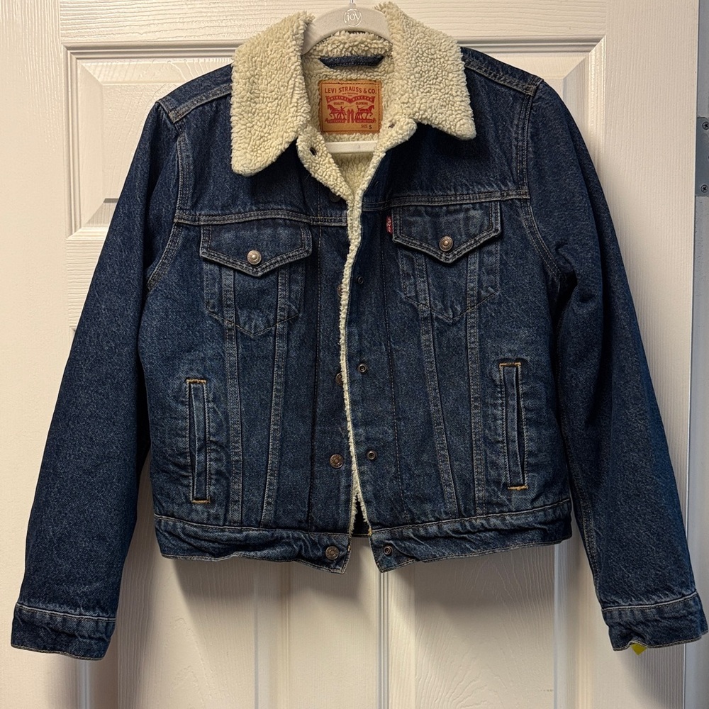 Levi's Dark Blue Denim Jacket with Cream Sherpa Collar